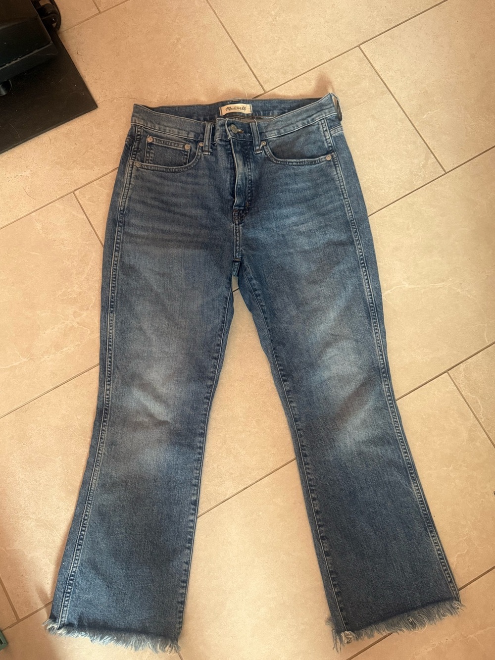 Womens Dark Blue Straight-Leg Jeans with Raw Hem